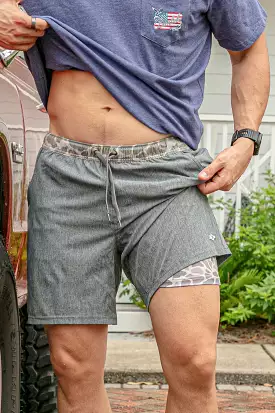 Gray Athletic Shorts with Deer Camo Liner