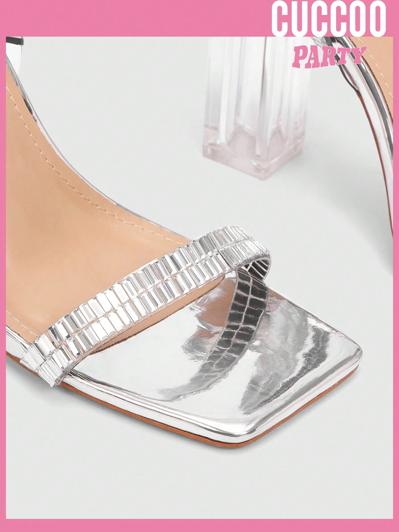 High Heel Sandals for Spring and Summer Prom Shoes - Square Toe, Fashionable and Clear with Rhinestone Embellishment