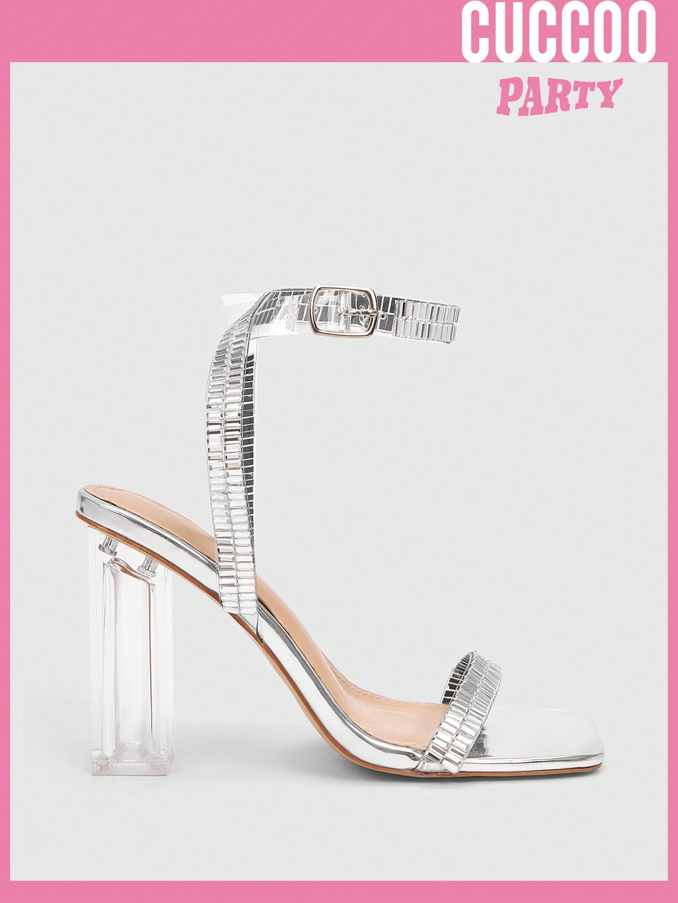 High Heel Sandals for Spring and Summer Prom Shoes - Square Toe, Fashionable and Clear with Rhinestone Embellishment