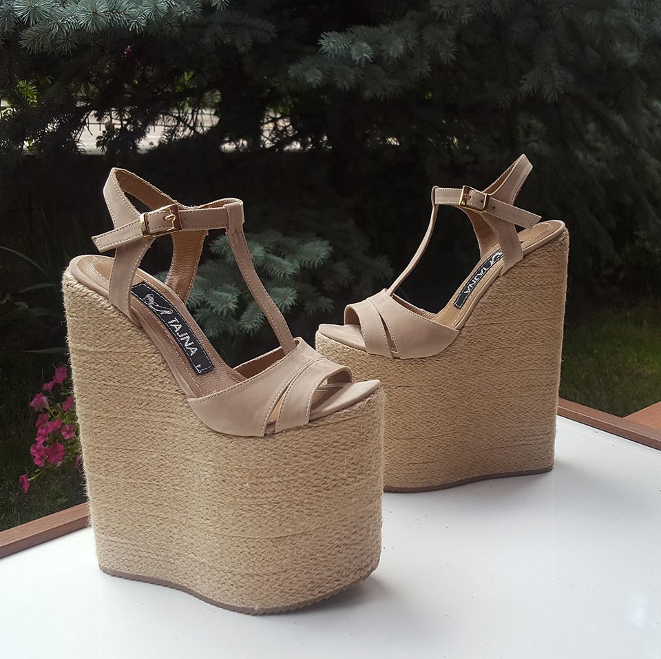 High Heel Wedge Sandals, 20 cm, Beige