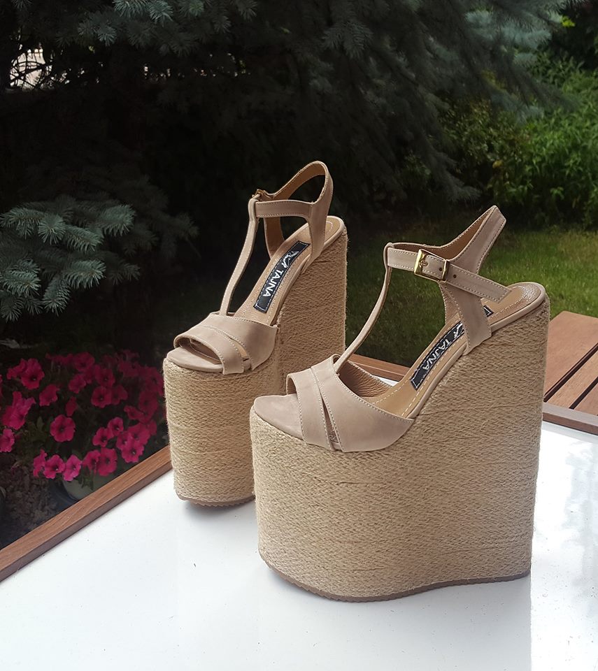 High Heel Wedge Sandals, 20 cm, Beige