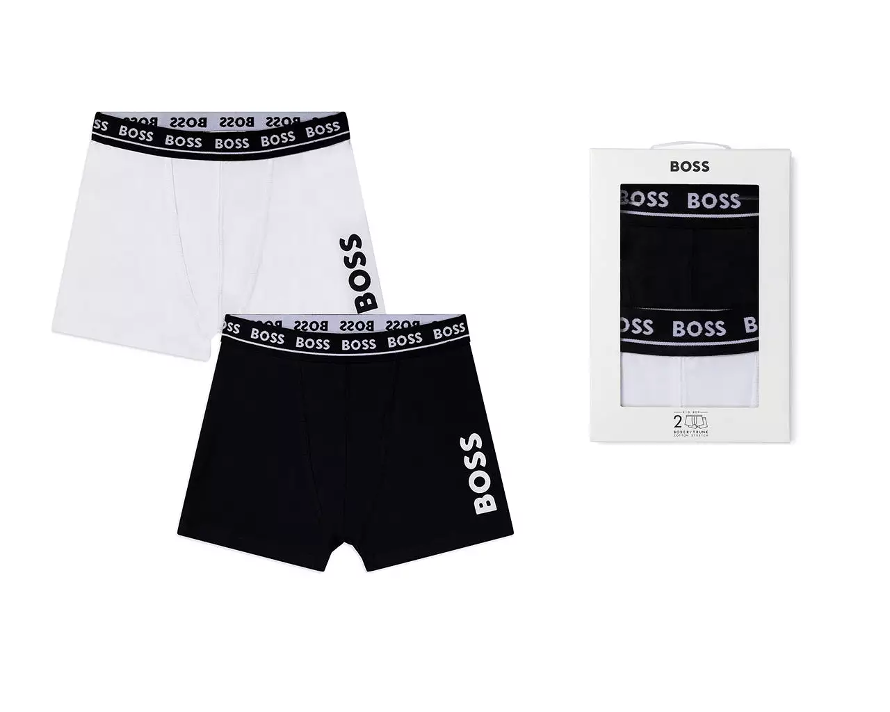 Hugo Boss Boy's J20328 09B Boxer Shorts Black White - Google SEO friendly result.