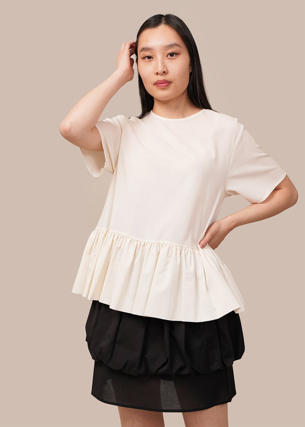 Ivory Short Sleeve Oversized Blouse