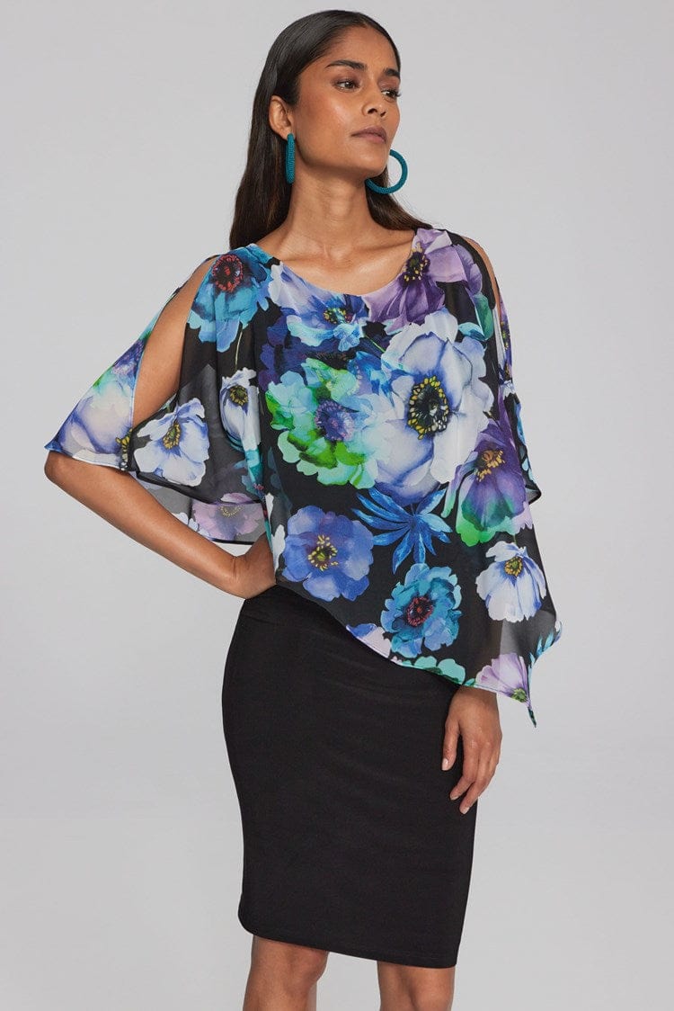 Joseph Ribkoff Floral Print Dress with Chiffon and Silky Knit - 241768