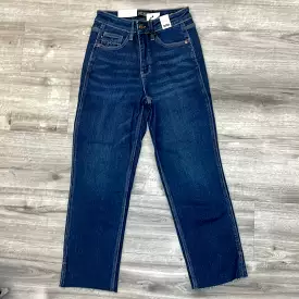 Judy Blue high-waisted cropped straight fit jeans with slit.