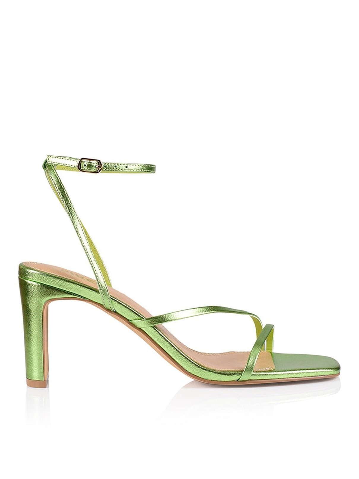 Kandice Block Heel Sandals - Lime Green Shiny Leather