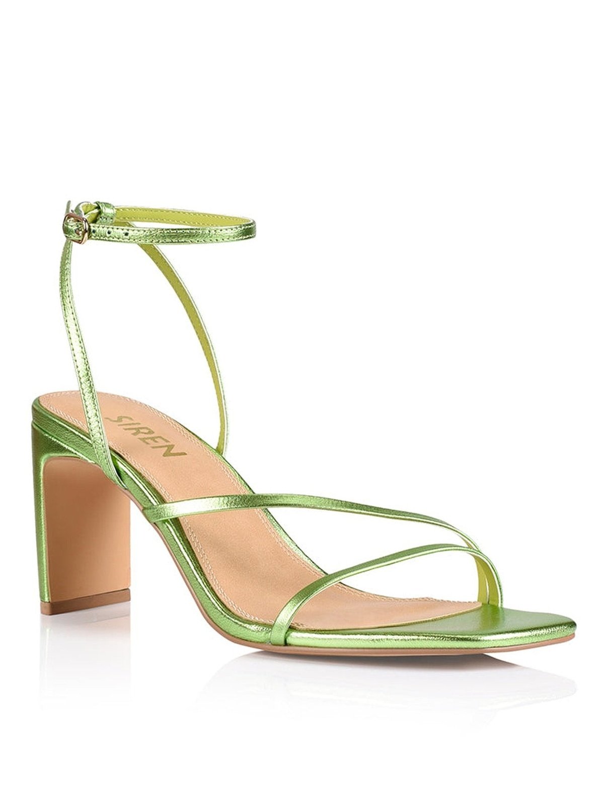 Kandice Block Heel Sandals - Lime Green Shiny Leather