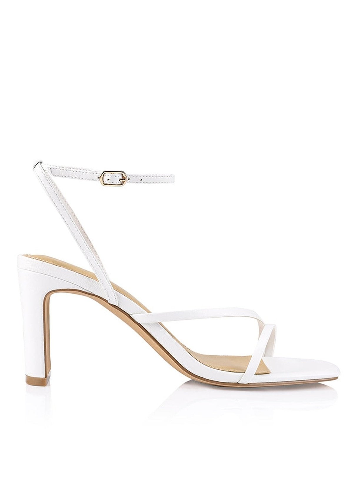 Kandice White Leather Block Heel Sandals