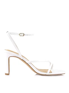 Kandice White Leather Block Heel Sandals