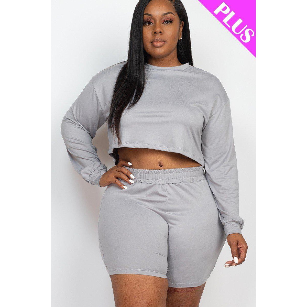 Large Size Comfy Crop Top And Shorts Set