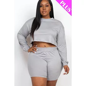 Large Size Comfy Crop Top And Shorts Set