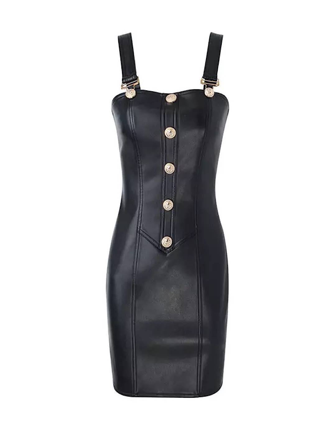 Leather Strap Mini Dress with Buckle