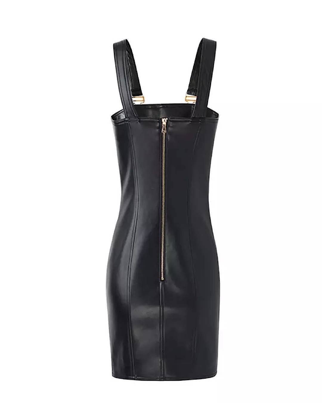 Leather Strap Mini Dress with Buckle