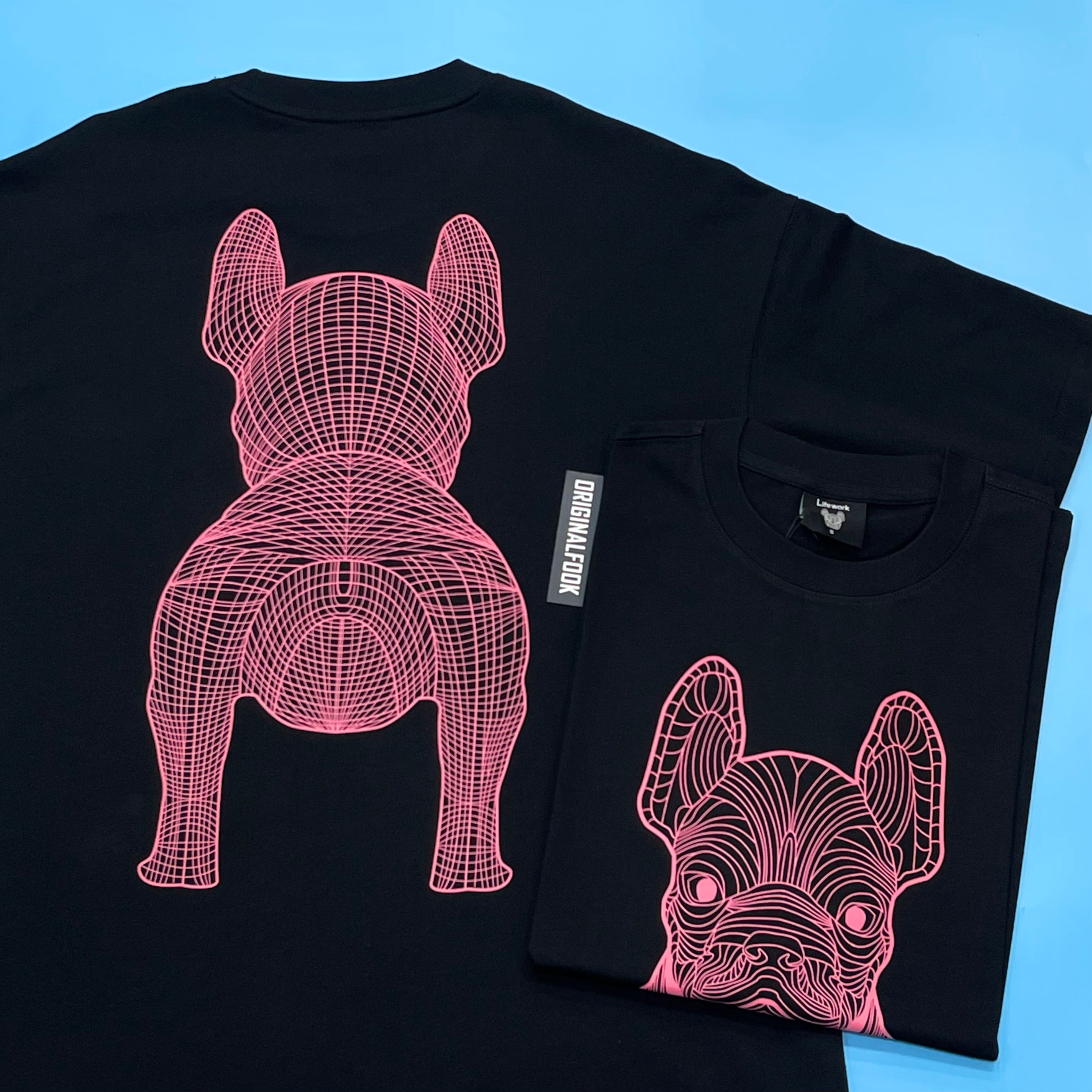 LifeWork Outline Bulldog T-Shirt - Black/Pink