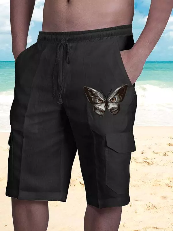 Linen Cargo Shorts - Men's Cat Print