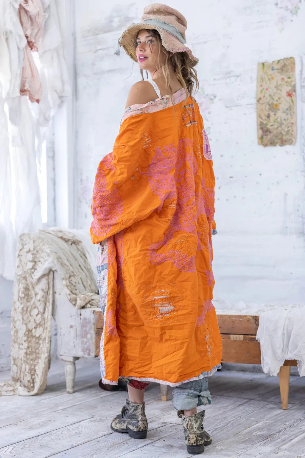 Magnolia Pearl Dharma Dragon Kimono with Embroidery: Shop Now