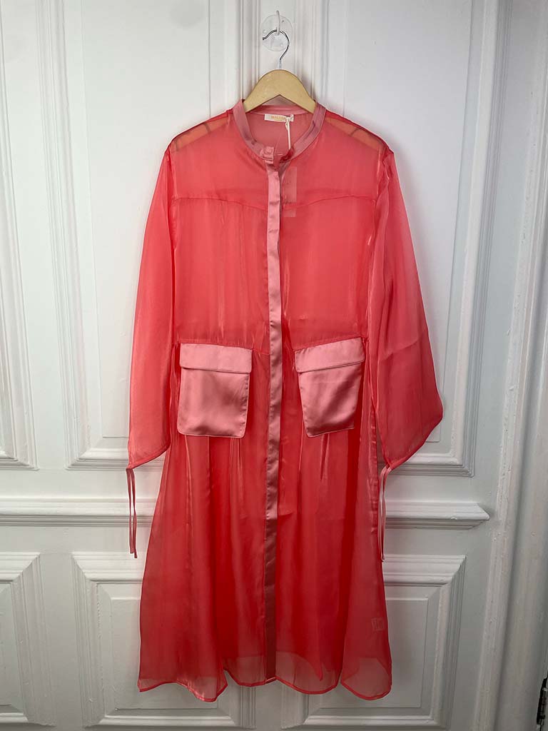 Malissa J Satin Pocket Sheer Shirt Dress - Coral | Best Price Online