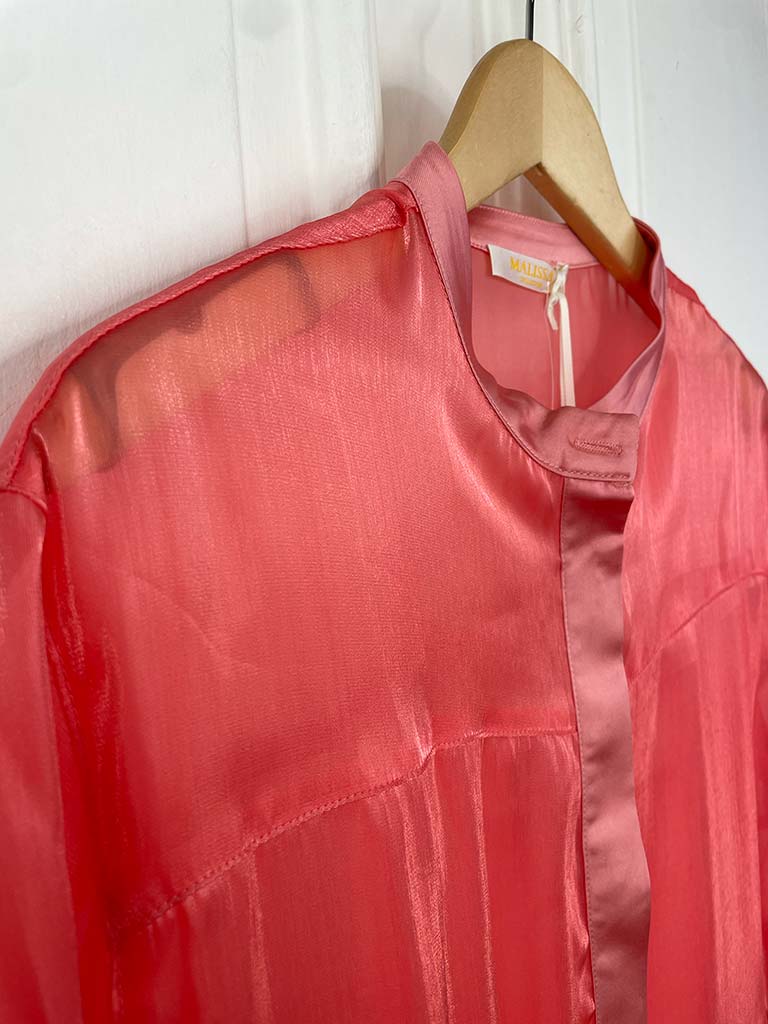 Malissa J Satin Pocket Sheer Shirt Dress - Coral | Best Price Online