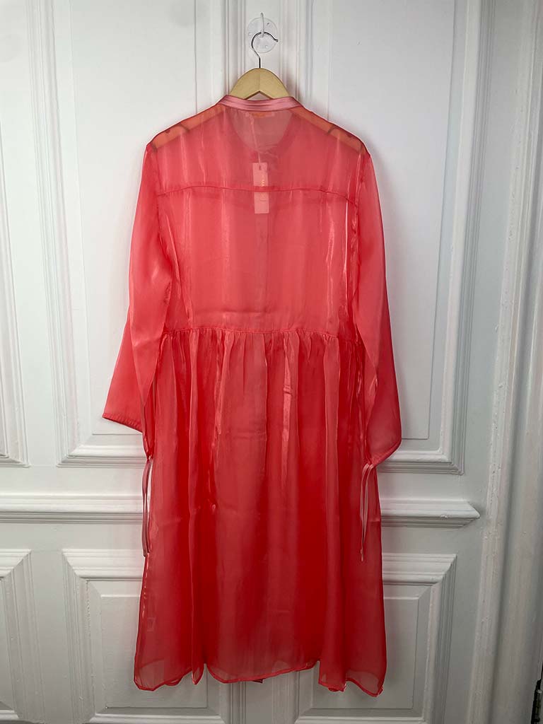 Malissa J Satin Pocket Sheer Shirt Dress - Coral | Best Price Online