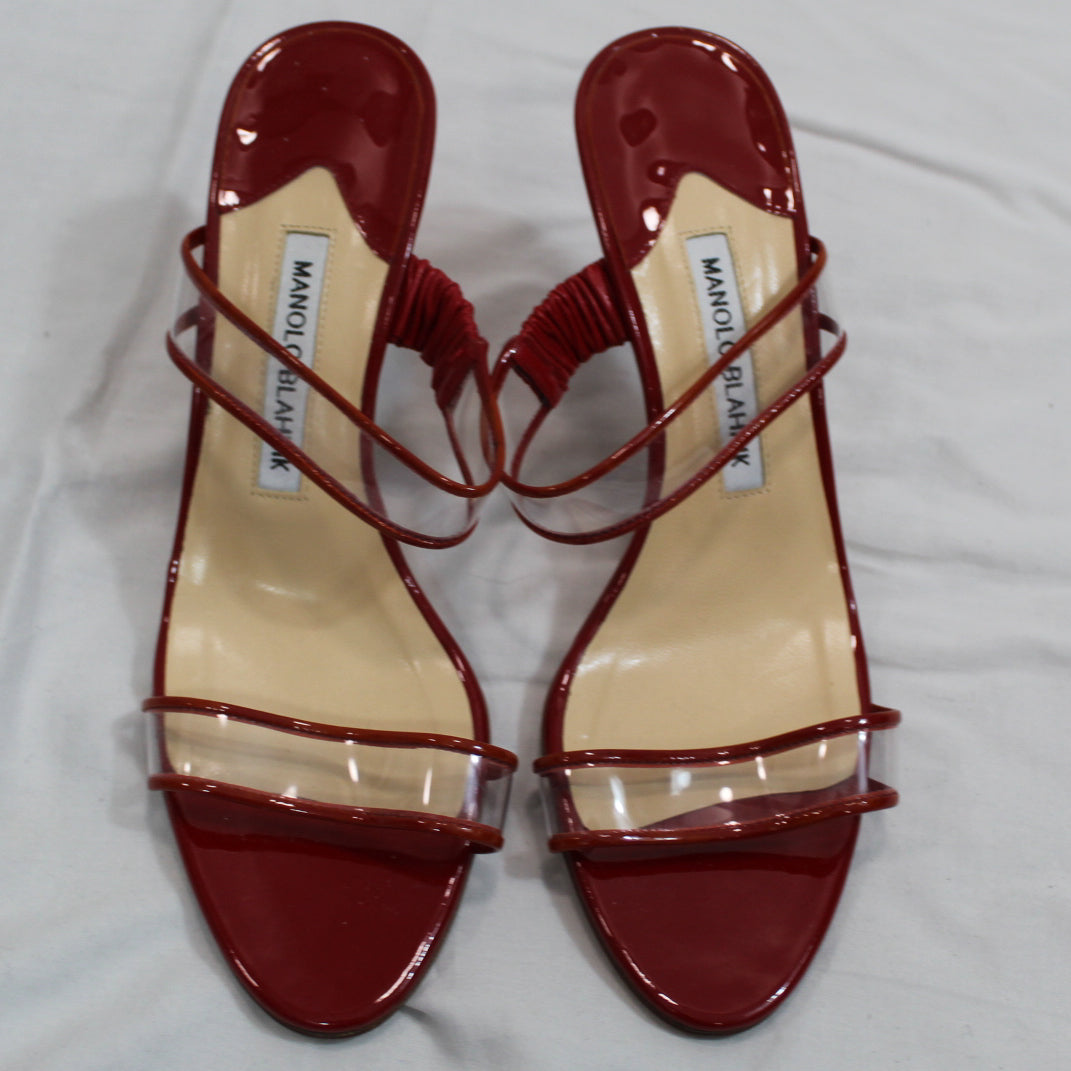 Manolo Blahnik Scarlet Patent Sandals 38.5