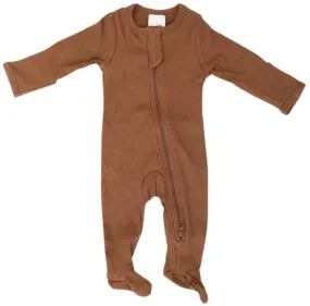 MEBIE Baby Rust Ribbed Footed Zipper Organic Cotton One-Piece