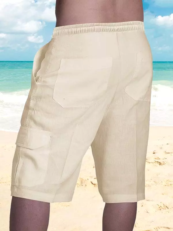 Men's Linen Cargo Shorts with Sunny Face