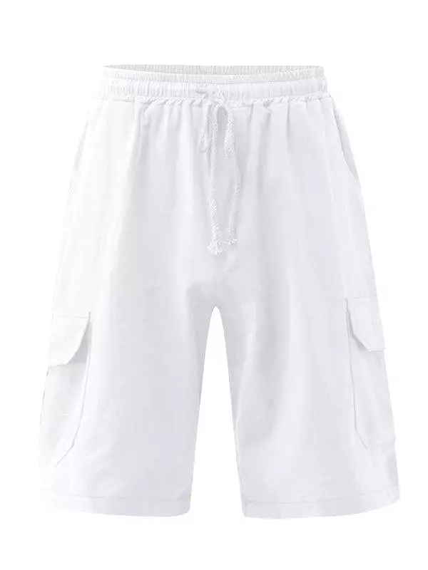 Men's Linen Cargo Shorts with Sunny Face