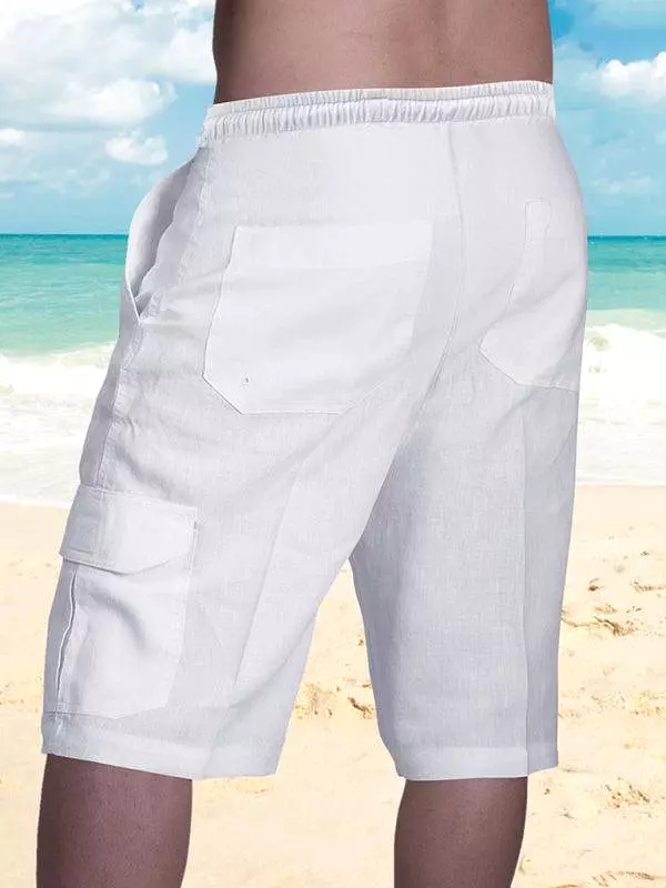 Men's Linen Cargo Shorts with Sunny Face