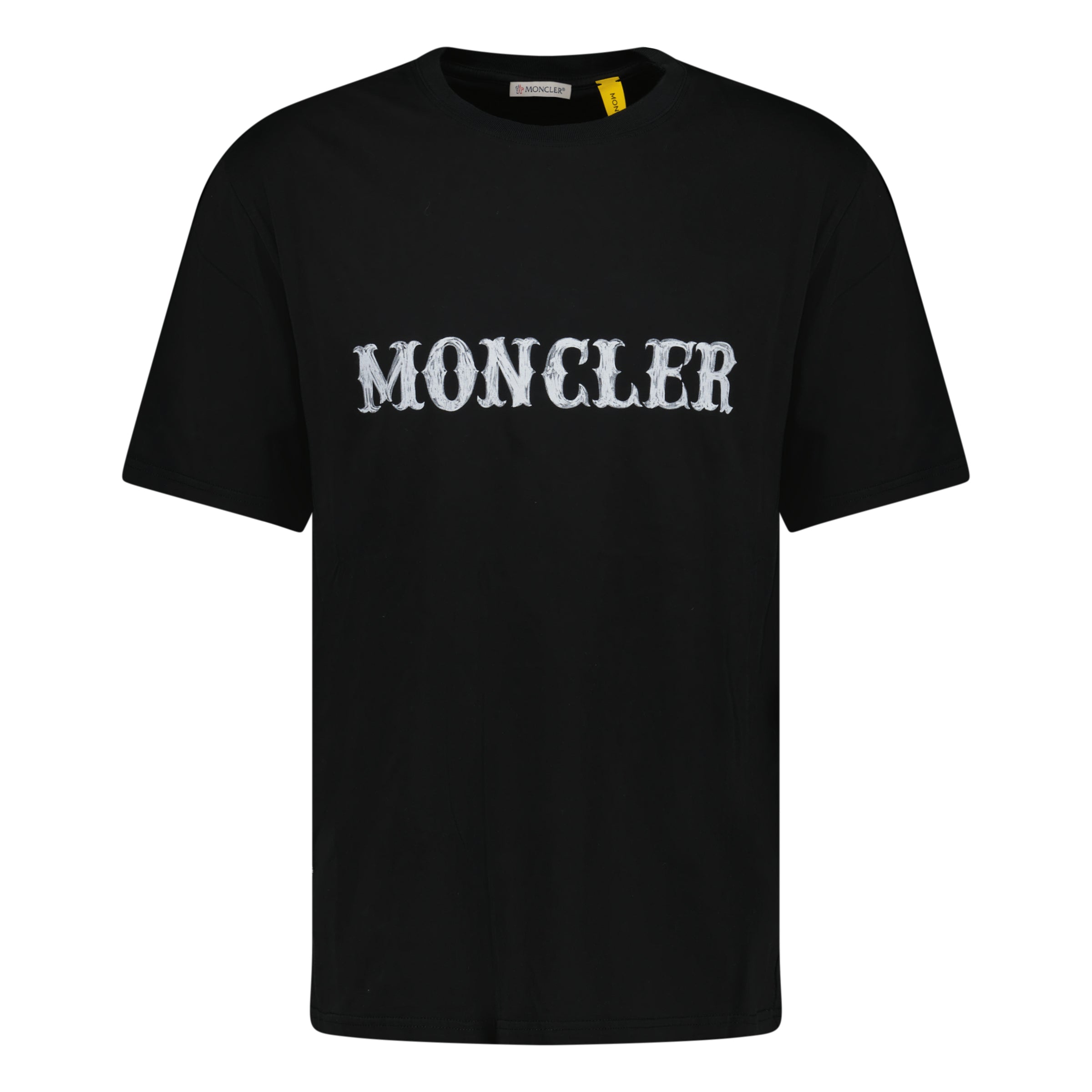 Moncler logo t-shirt, black color available.