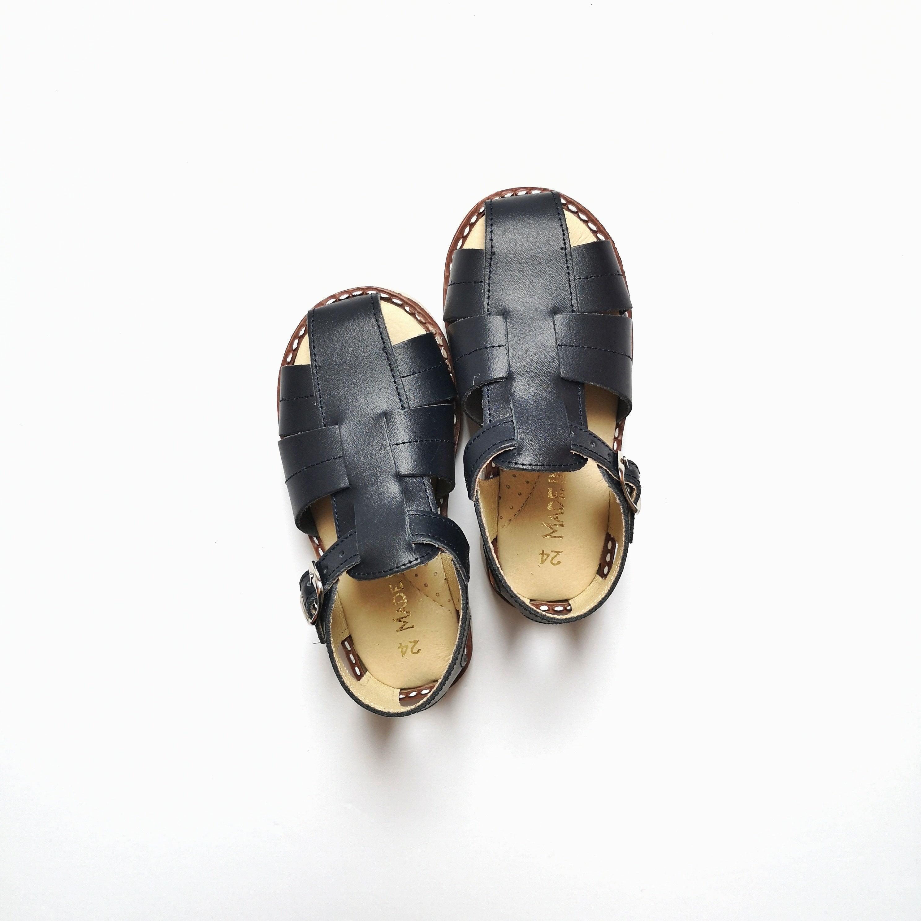 Navy leather sandals