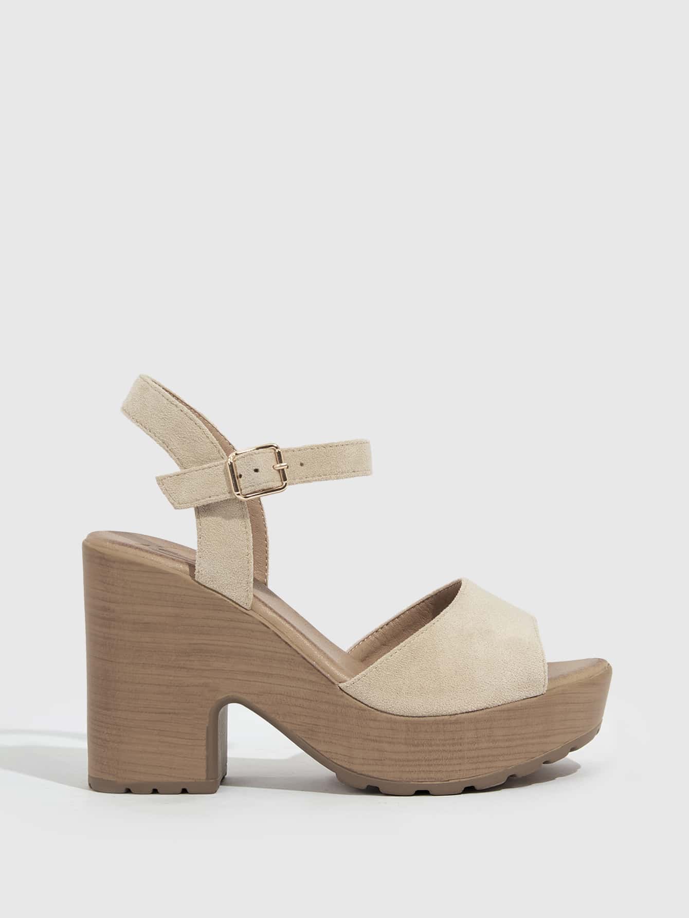 Neutral Wedge Heeled Beige Ankle Strap Sandals for Spring and Summer