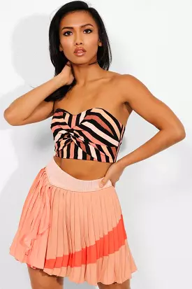 Nude Pleated Mini Skirt