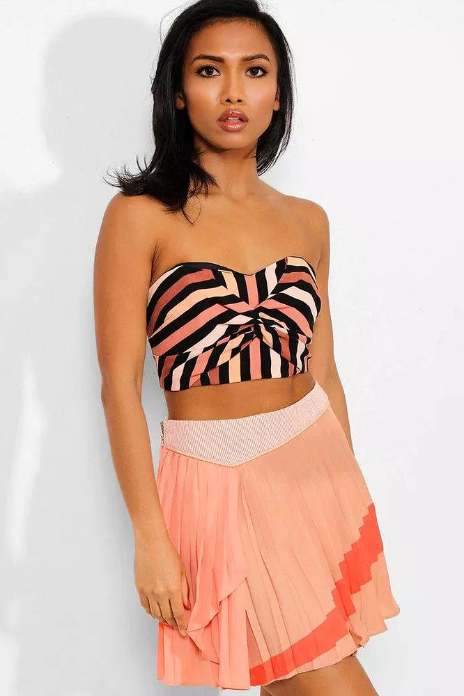 Nude Pleated Mini Skirt