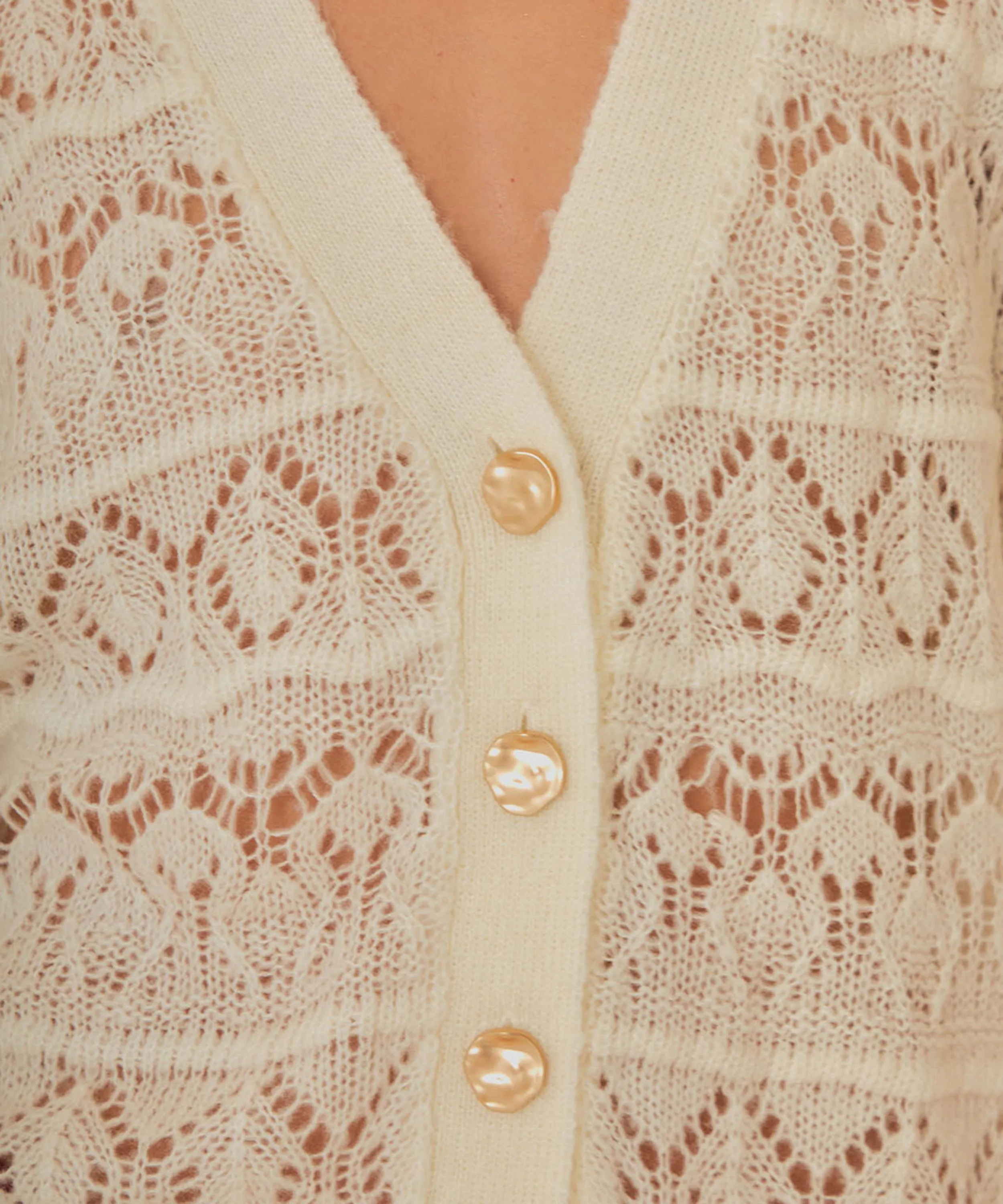 White Textured Knit Cardigan