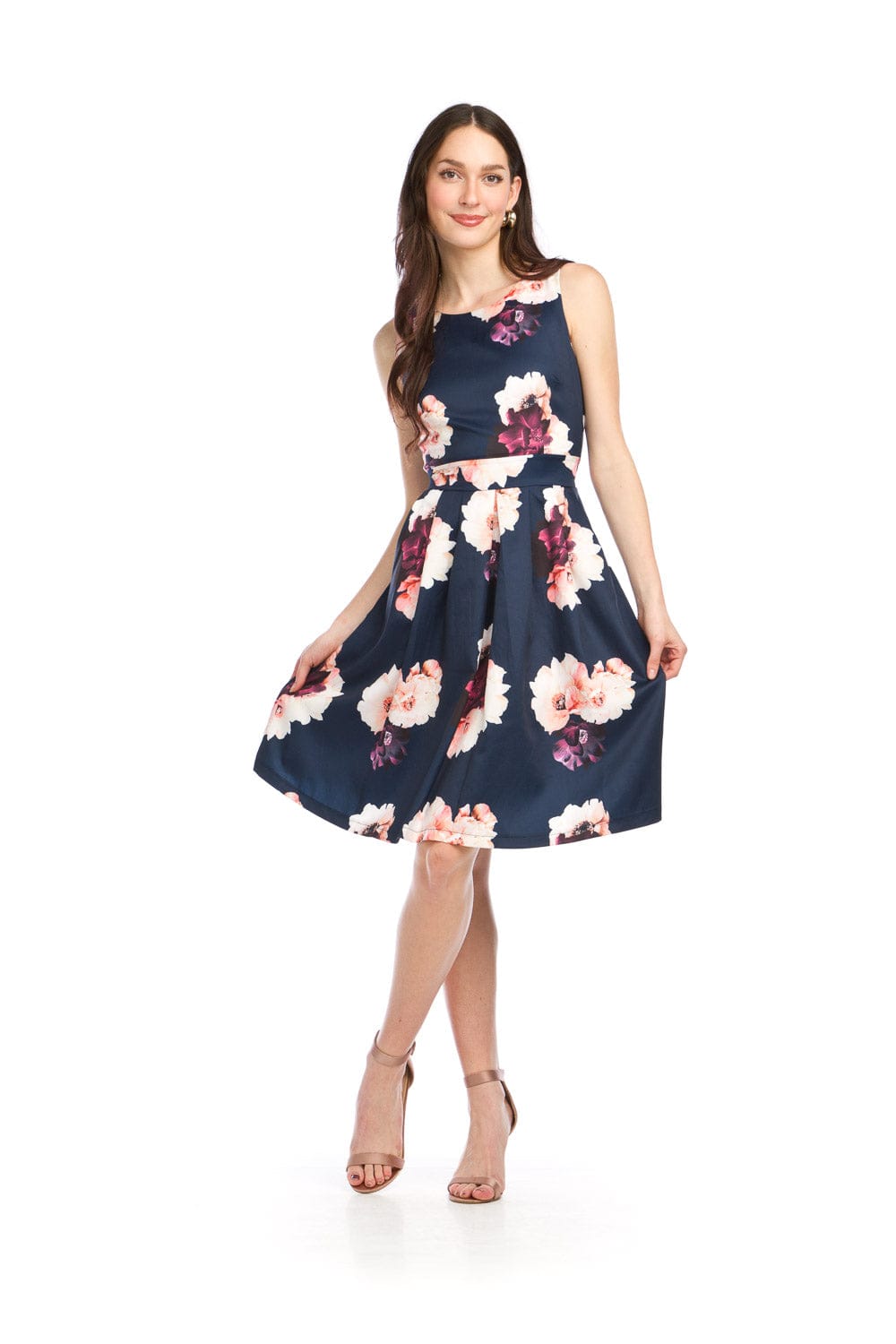 Papillon Navy/Floral Dress - PD16541: Navy and Floral Print Dress by Papillon - PD16541