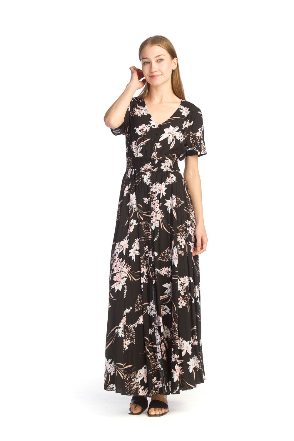 PAPILLON PD-14706 Floral maxi dress with button front - Buy Now.