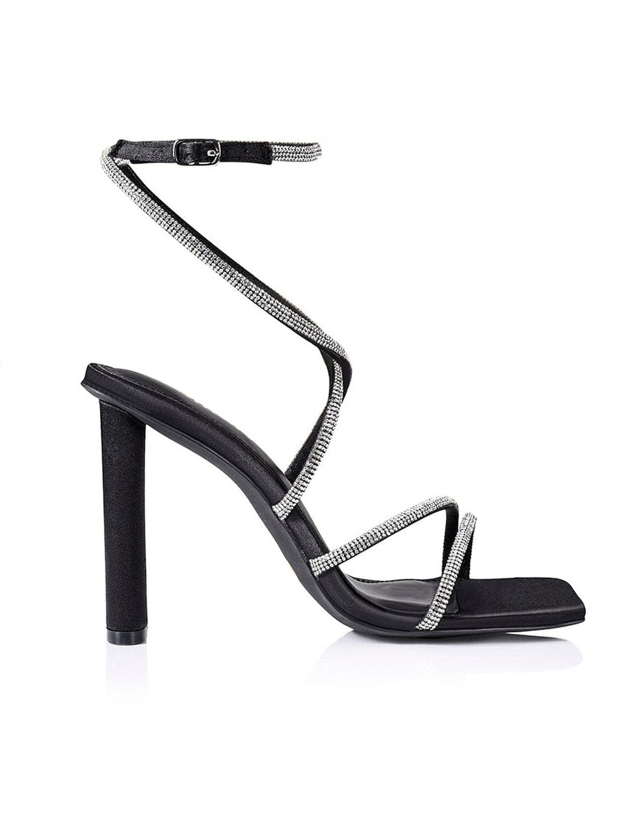 Pia Block Heel Sandals - Black Satin Glitter