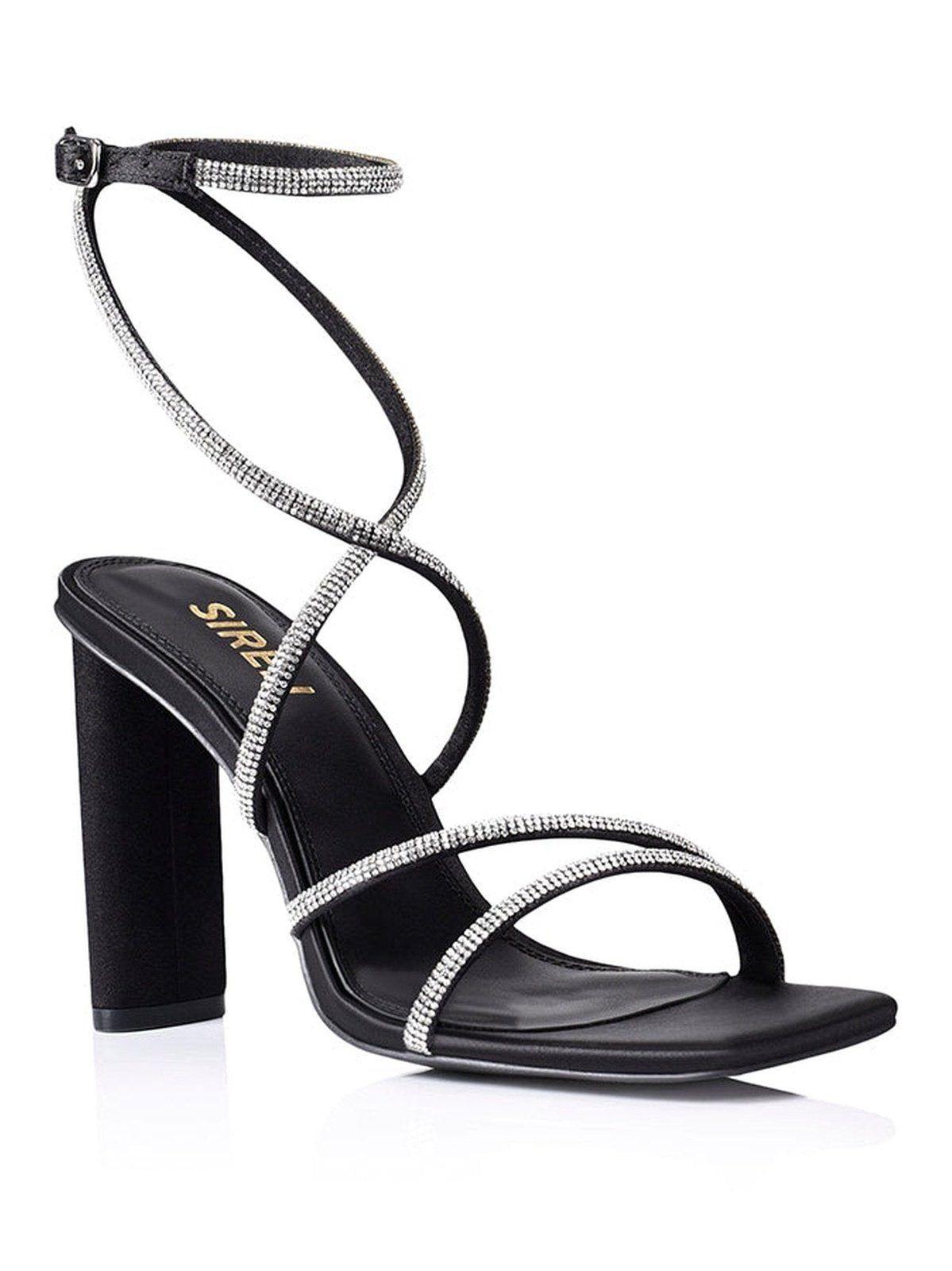 Pia Block Heel Sandals - Black Satin Glitter