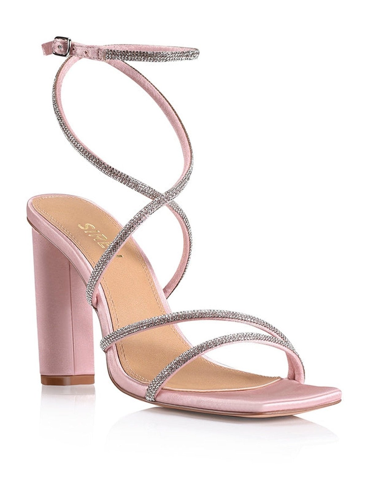 Pia Pink Satin Glitter Block Heel Sandals