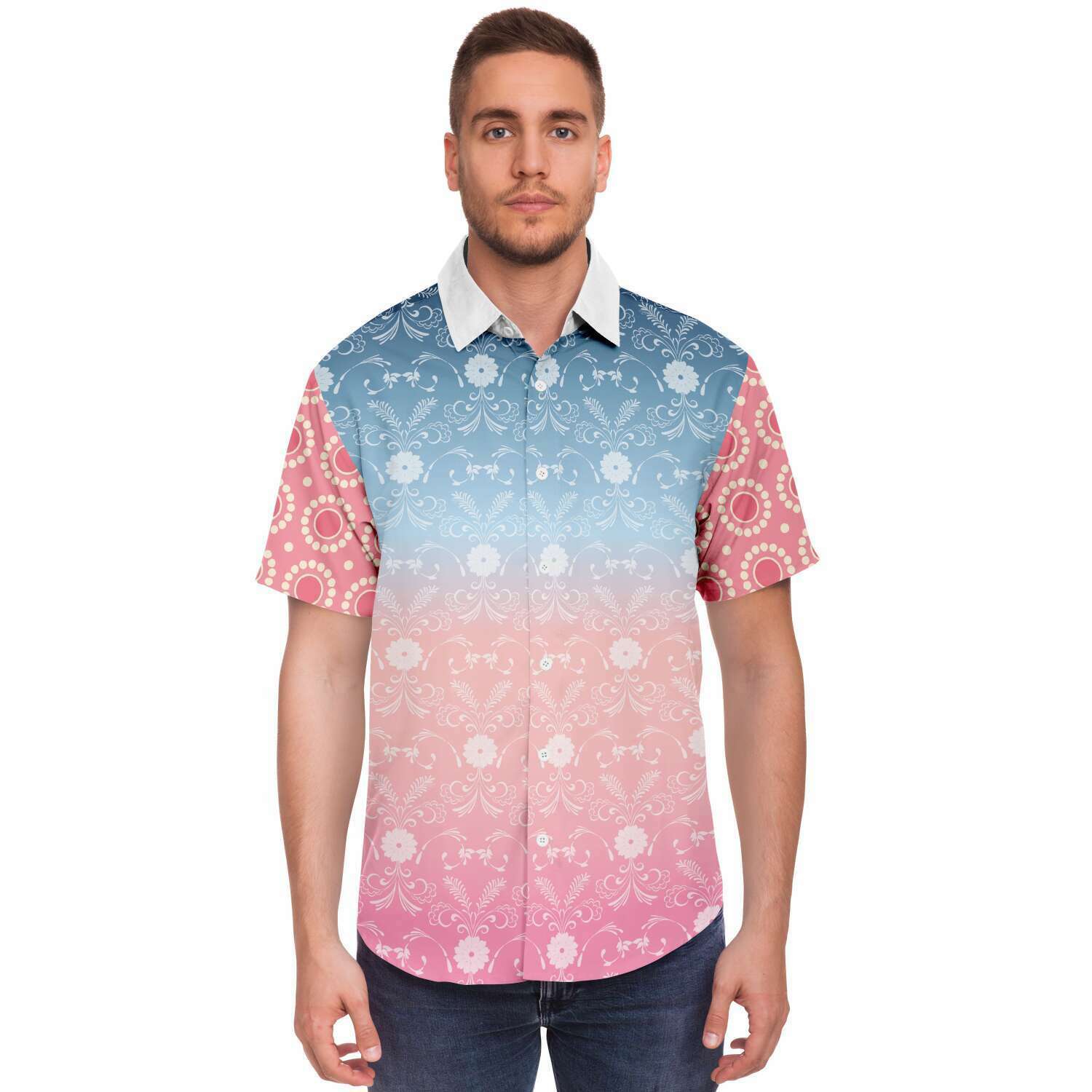 Pink Glacier Men's Short Sleeve Button Down Shirt