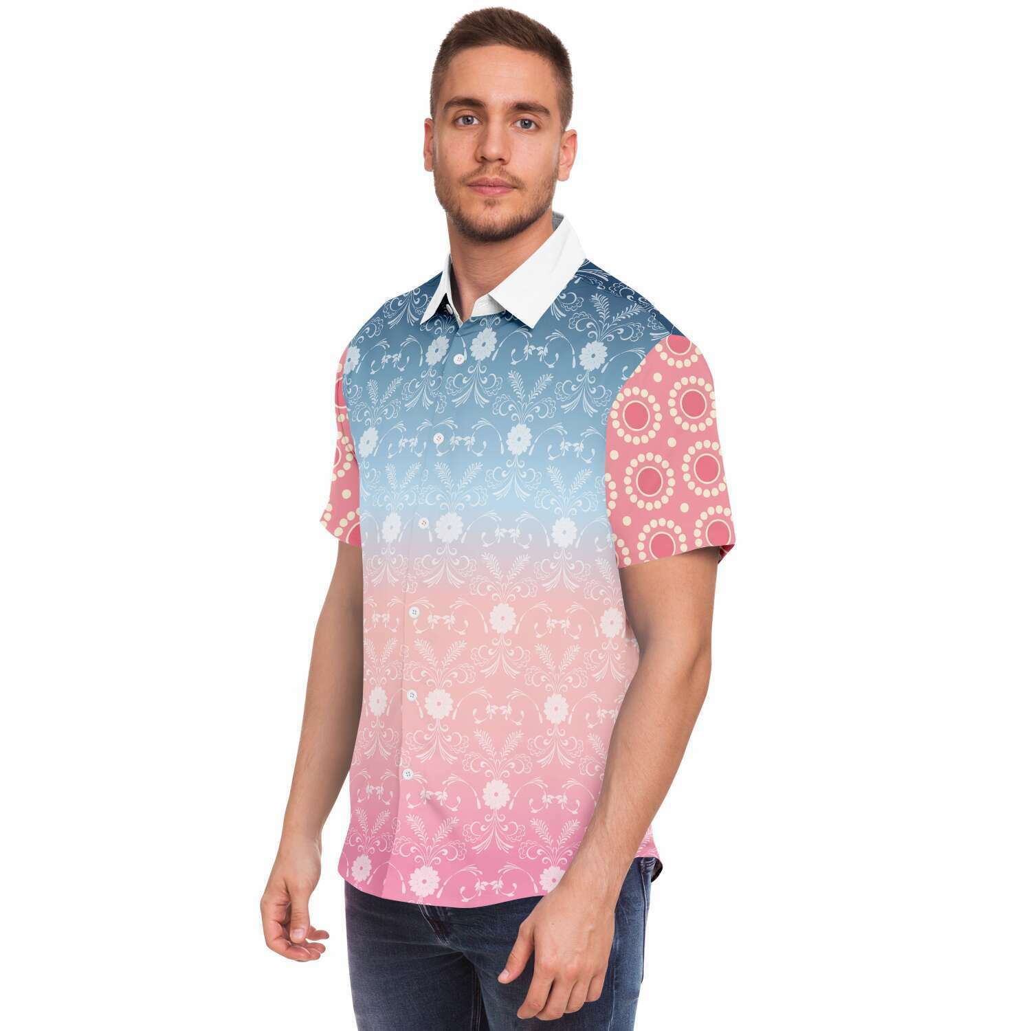 Pink Glacier Men's Short Sleeve Button Down Shirt