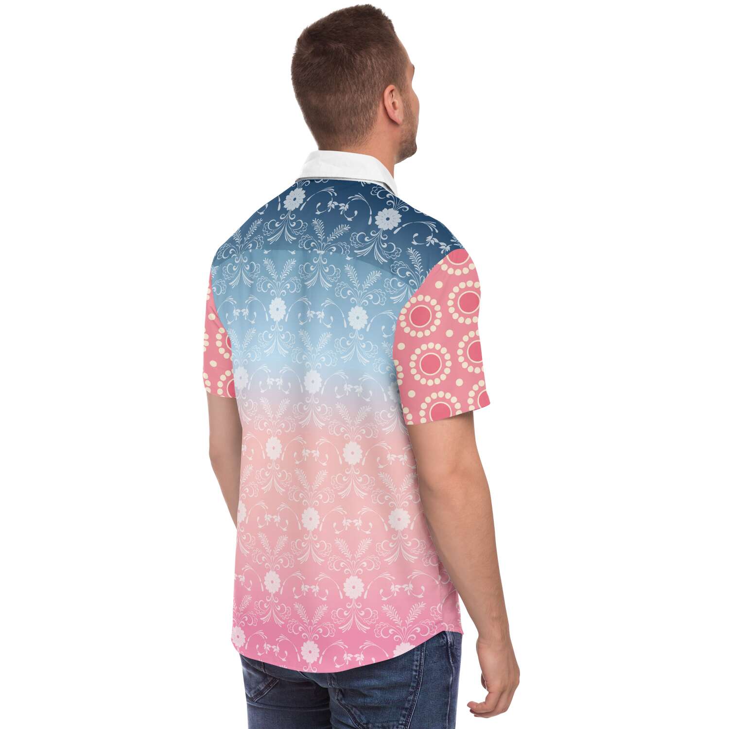 Pink Glacier Men's Short Sleeve Button Down Shirt