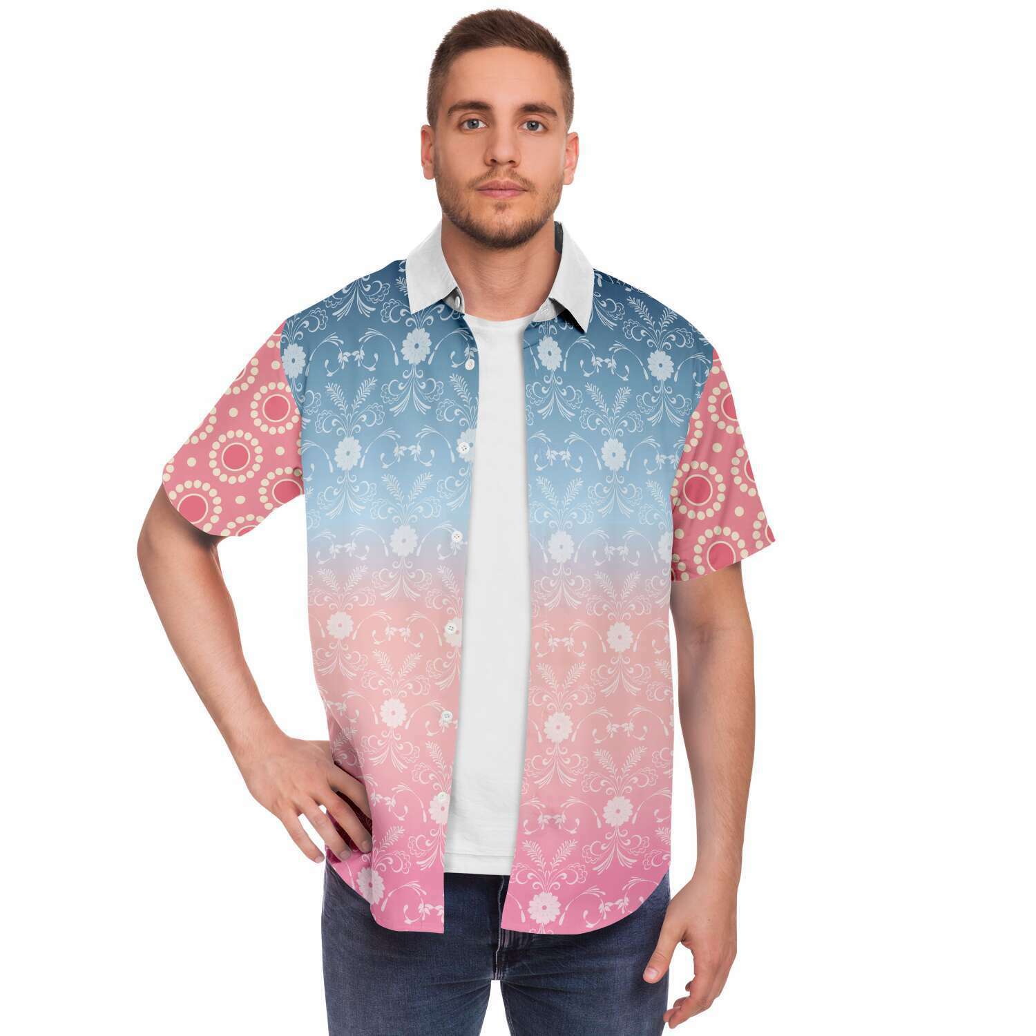 Pink Glacier Men's Short Sleeve Button Down Shirt