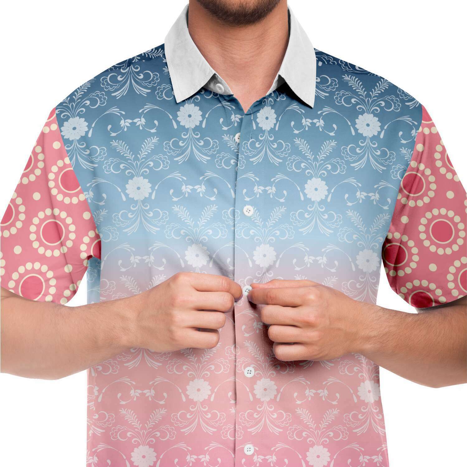 Pink Glacier Men's Short Sleeve Button Down Shirt