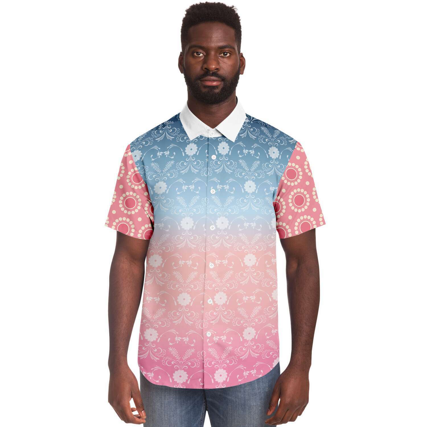 Pink Glacier Men's Short Sleeve Button Down Shirt