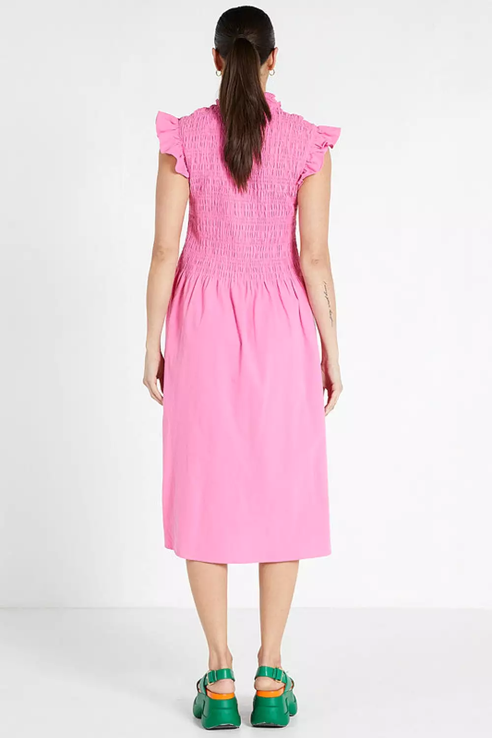 Pink Midi Dress with Shirring