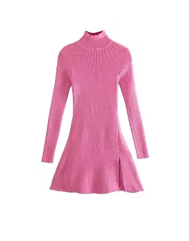 pink turtleneck mini dress