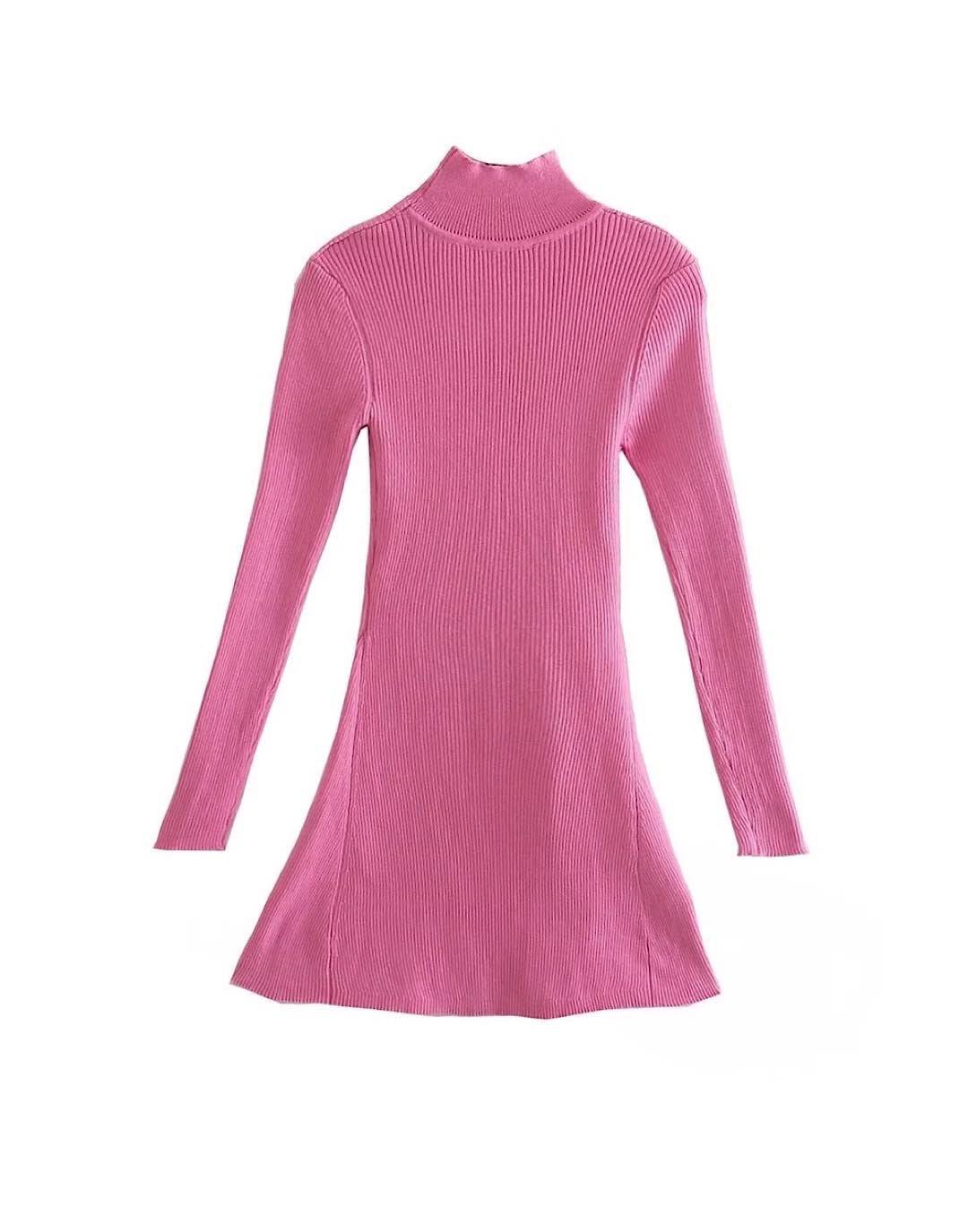 pink turtleneck mini dress