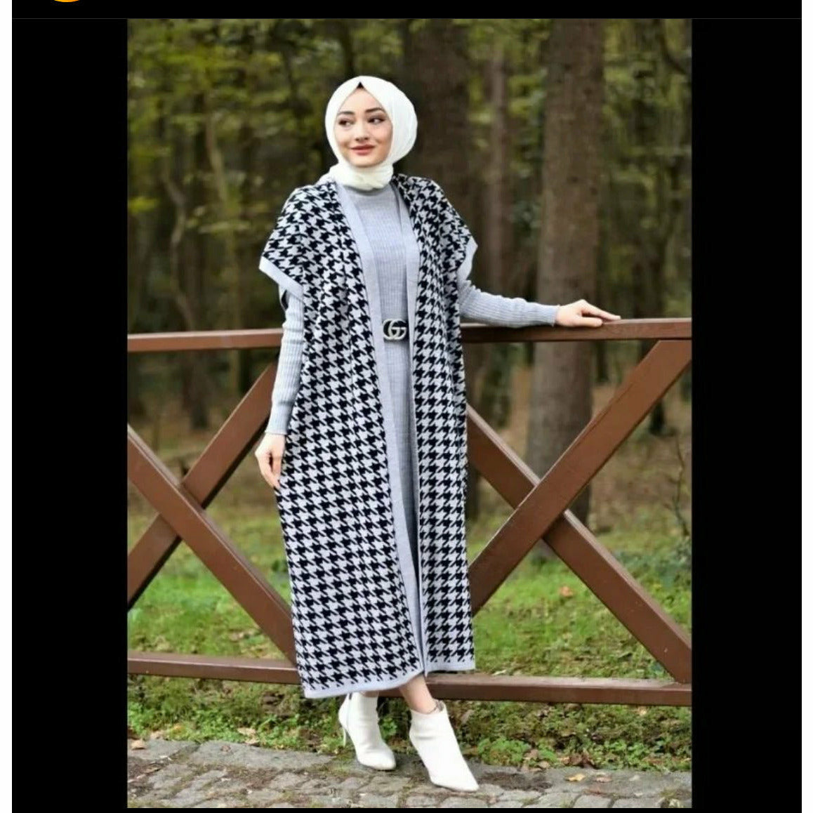 Plaid Knitted Set: Cardigan & Sweater Dress