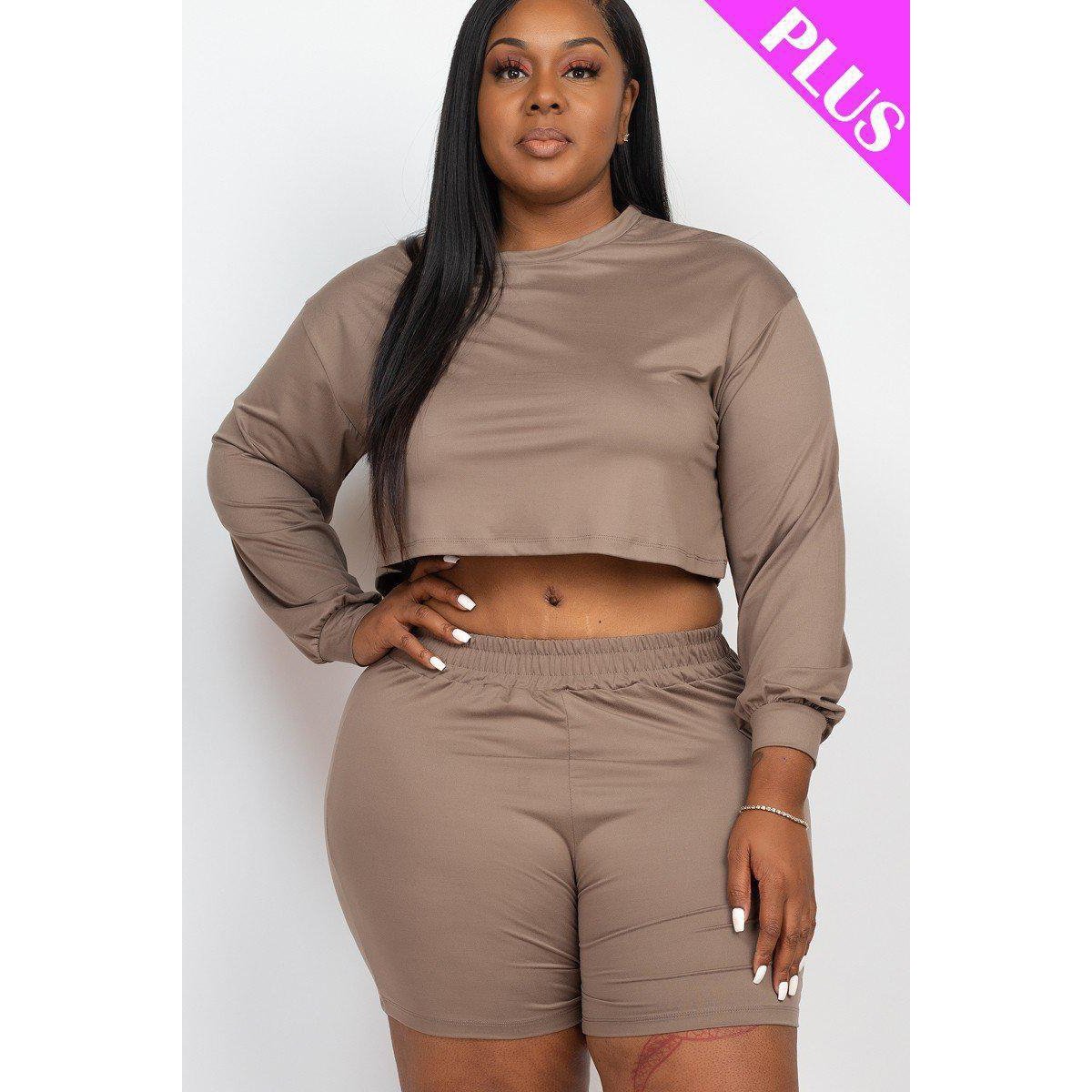 Plus Size Cozy Crop Top And Shorts Set - Affordable, Trendy Options for Curvy Women